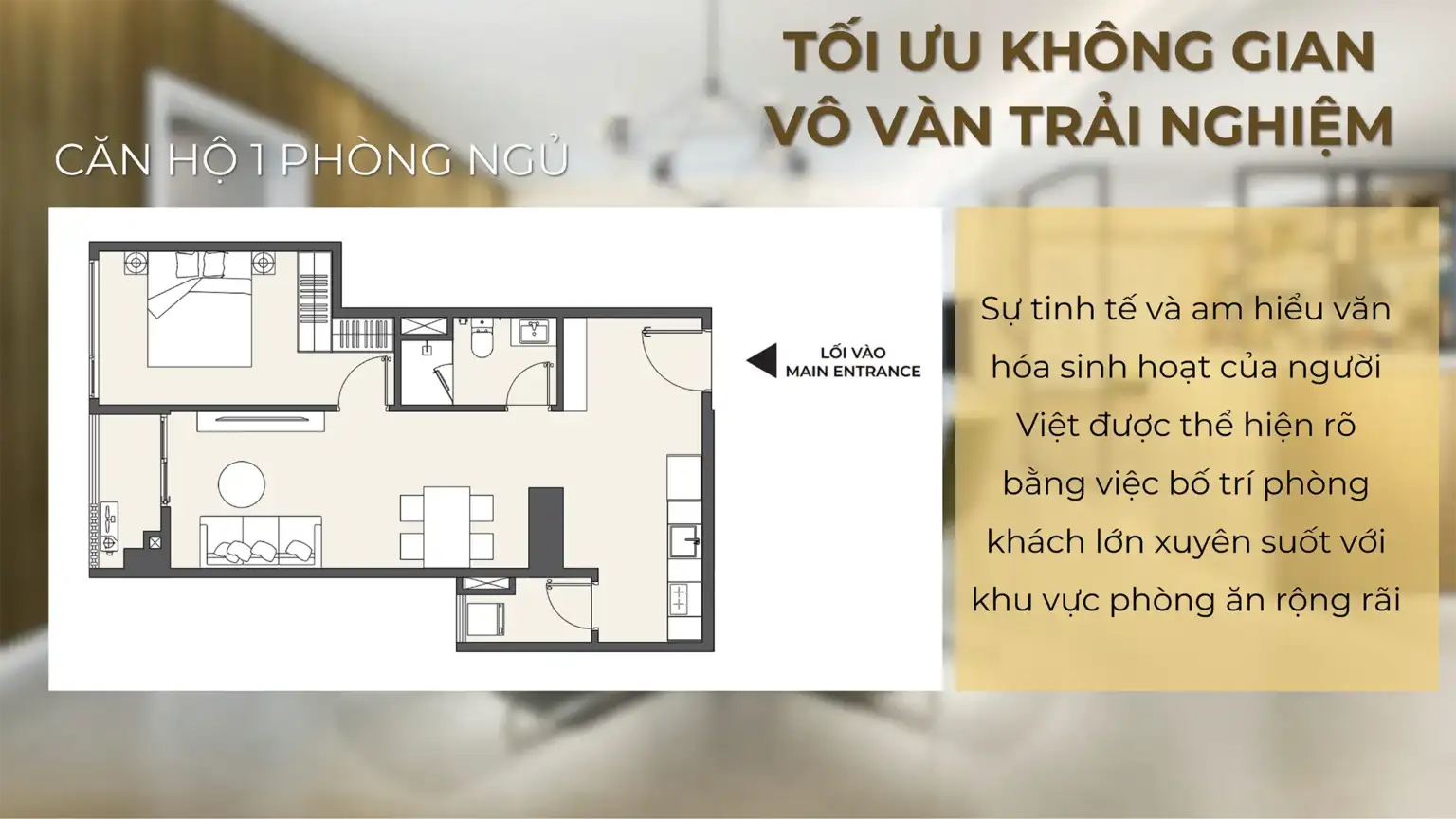 Layout điển hình căn hộ 1 Phòng Phủ