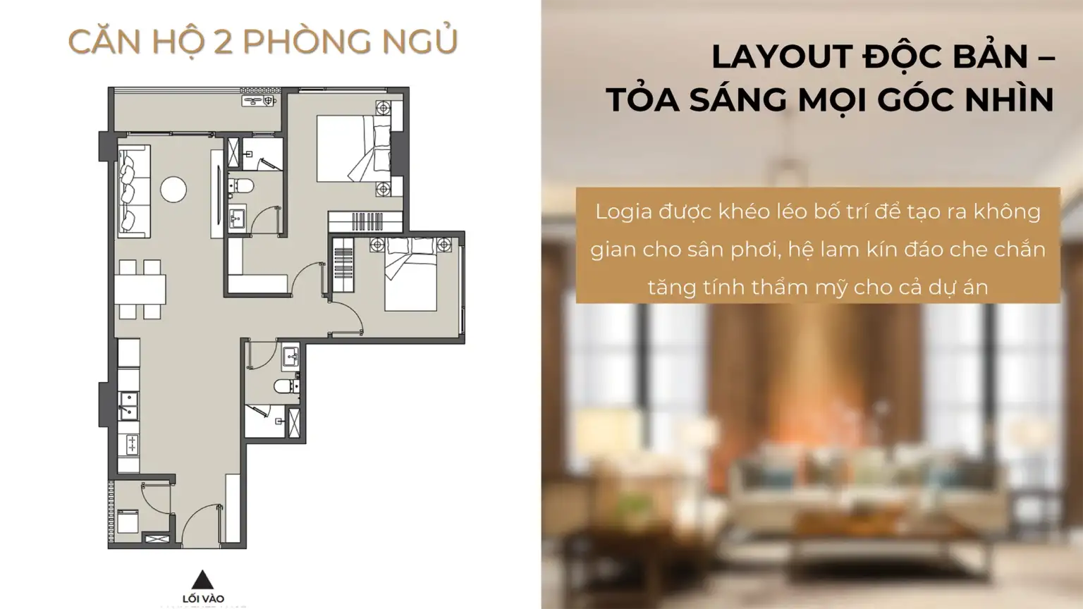 Layout điển hình căn hộ 2 Phòng Phủ