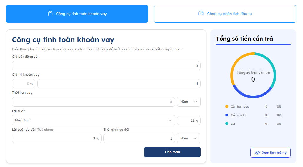 Công cụ tính lãi vay của Radanhadat